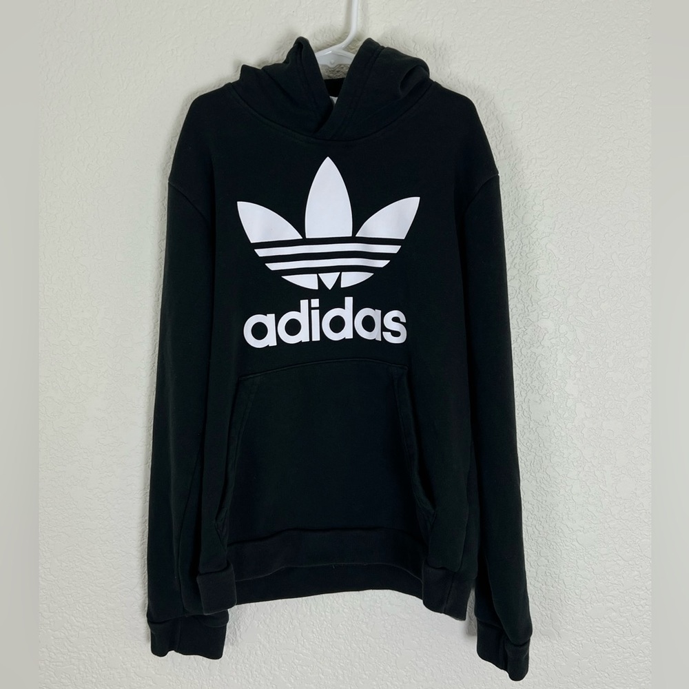 Kids Adidas Originals Large Logo Trefoil Hoodie in Black Size Medium